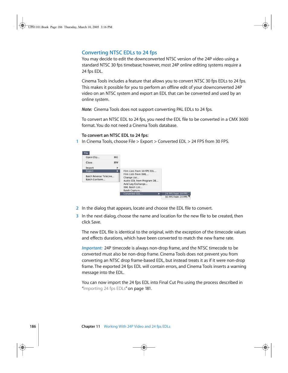 Converting ntsc edls to 24 fps | Apple Cinema Tools 3 User Manual | Page 186 / 235