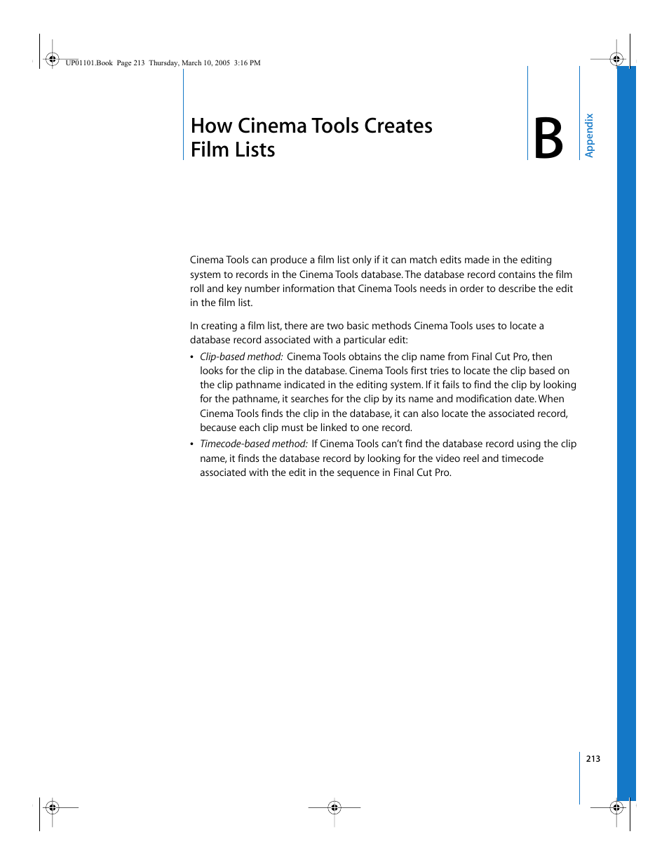 How cinema tools creates film lists, Appendix b, Ppendix b | Ee appendix b, Cinema tools creates film lists | Apple Cinema Tools 3 User Manual | Page 213 / 235