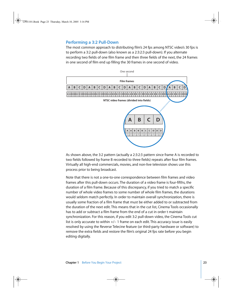 Performing a 3:2 pull-down, Ab c d | Apple Cinema Tools 3 User Manual | Page 23 / 235