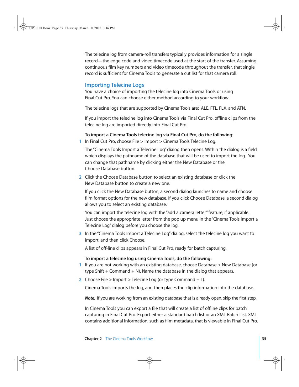 Importing telecine logs | Apple Cinema Tools 3 User Manual | Page 35 / 235