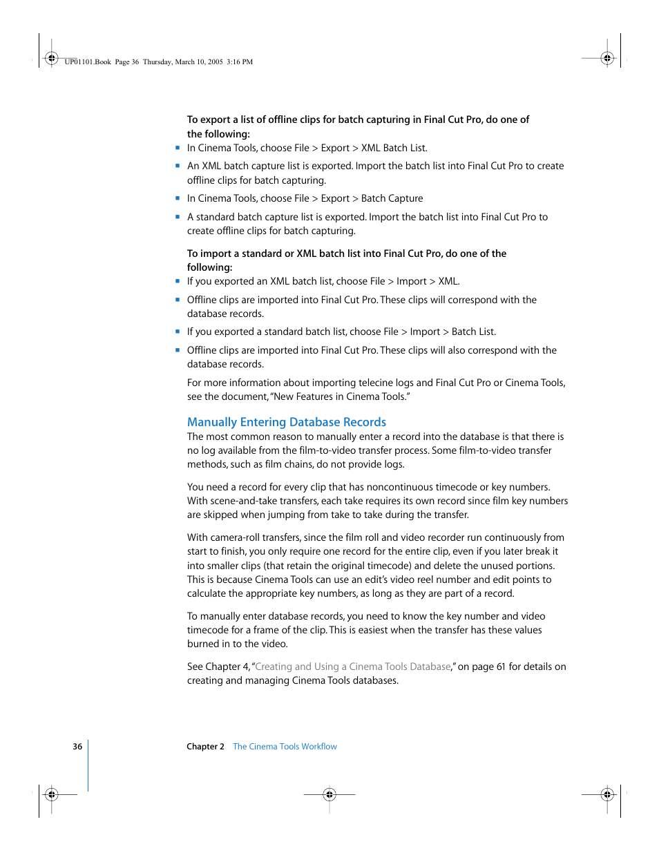 Manually entering database records | Apple Cinema Tools 3 User Manual | Page 36 / 235
