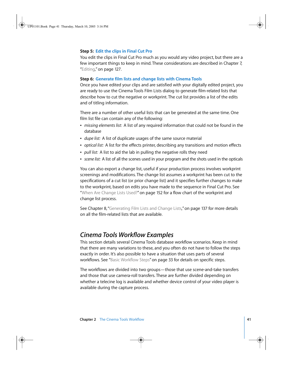 Cinema tools workflow examples | Apple Cinema Tools 3 User Manual | Page 41 / 235