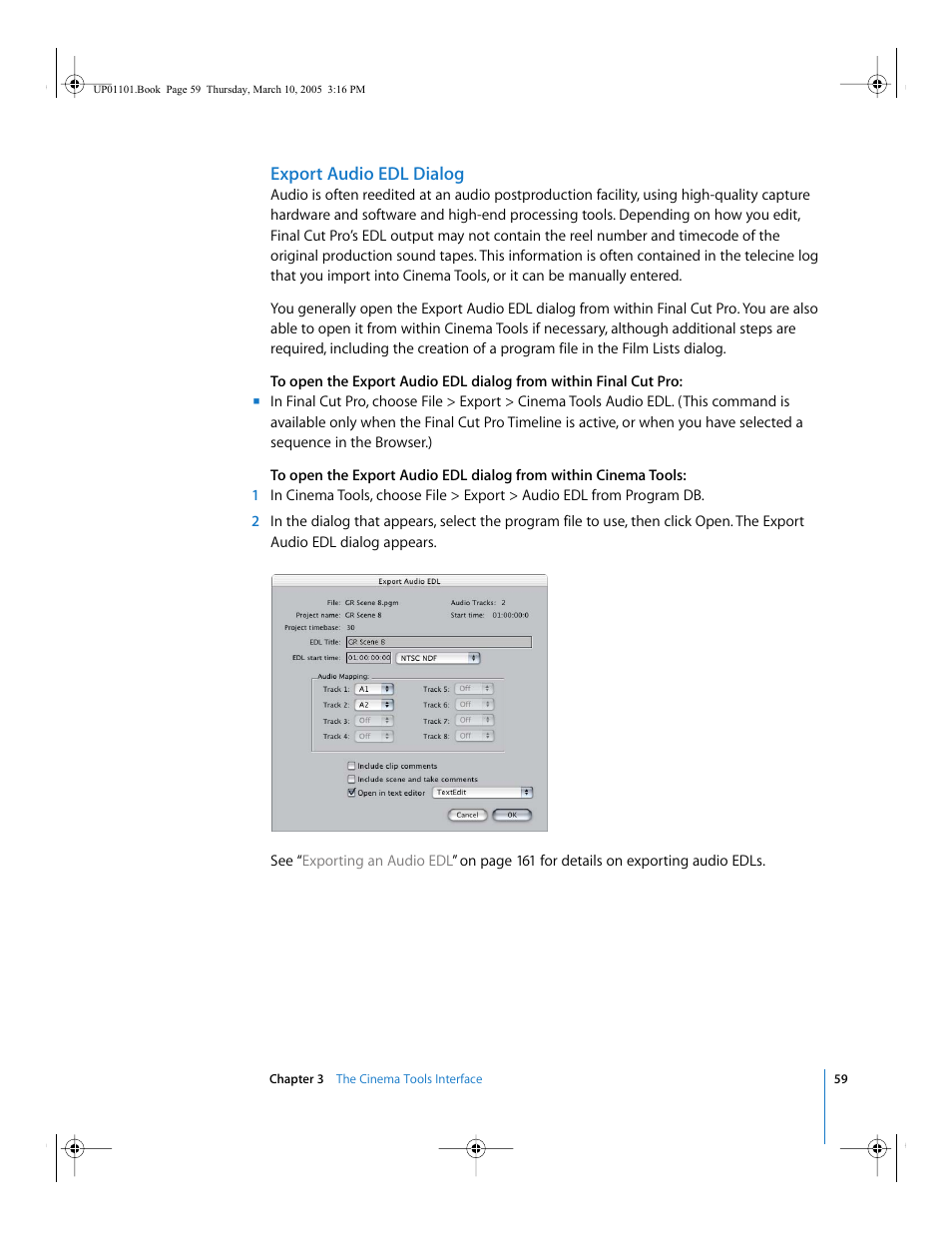 Export audio edl dialog | Apple Cinema Tools 3 User Manual | Page 59 / 235