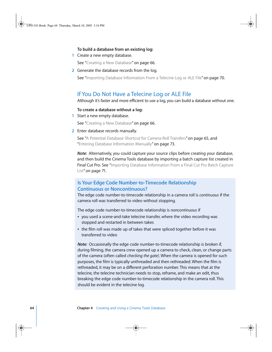 If you do not have a telecine log or ale file | Apple Cinema Tools 3 User Manual | Page 64 / 235