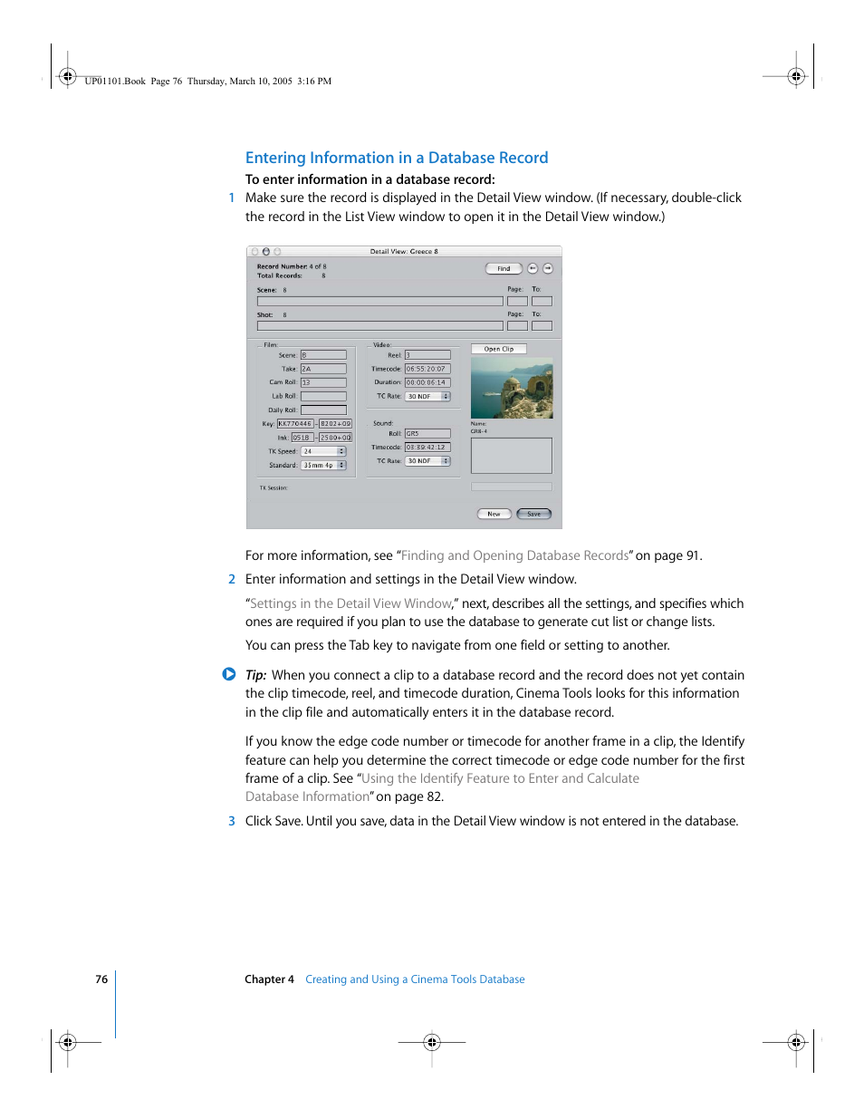 Entering information in a database record | Apple Cinema Tools 3 User Manual | Page 76 / 235