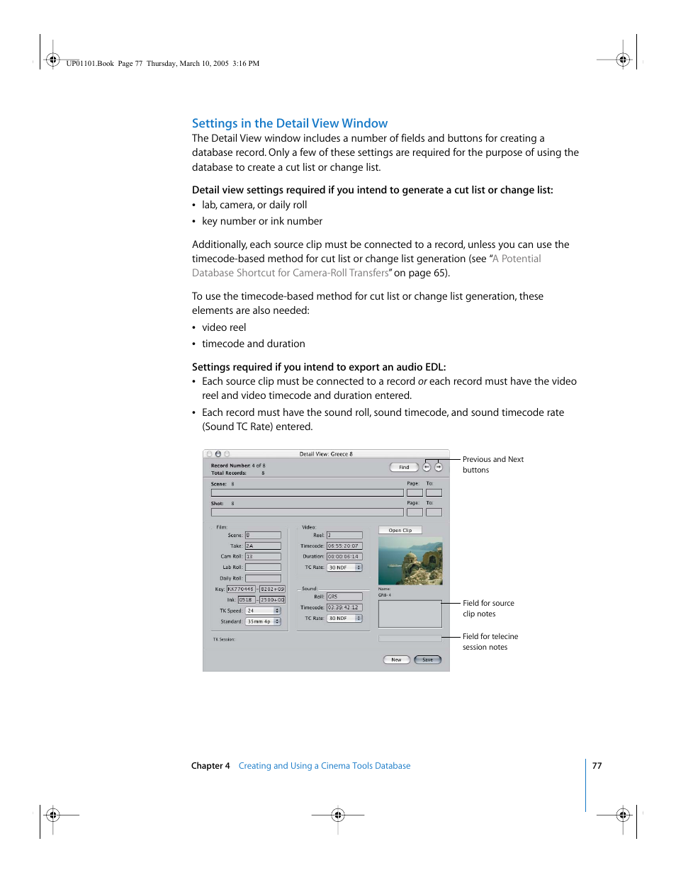 Settings in the detail view window | Apple Cinema Tools 3 User Manual | Page 77 / 235