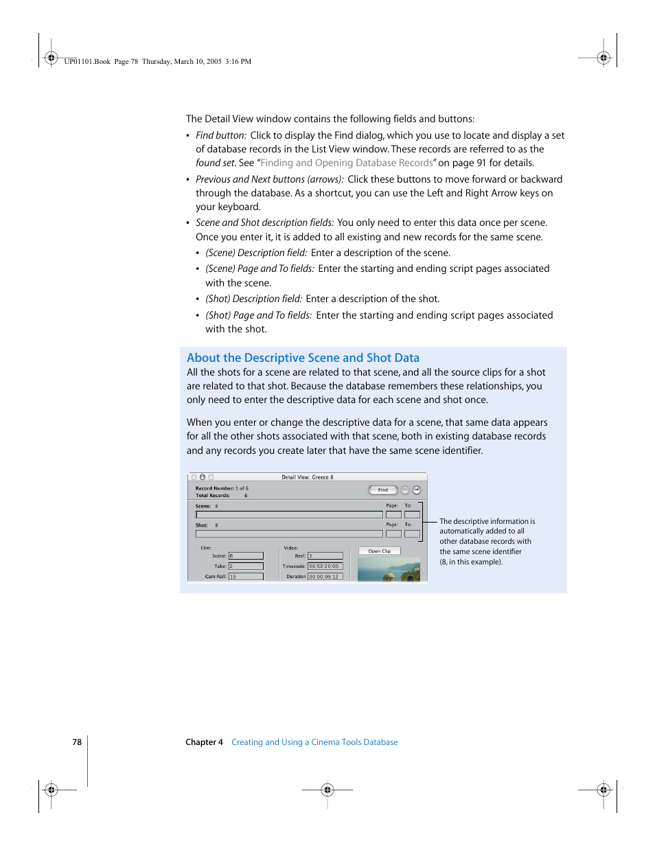 About the descriptive scene and shot data | Apple Cinema Tools 3 User Manual | Page 78 / 235