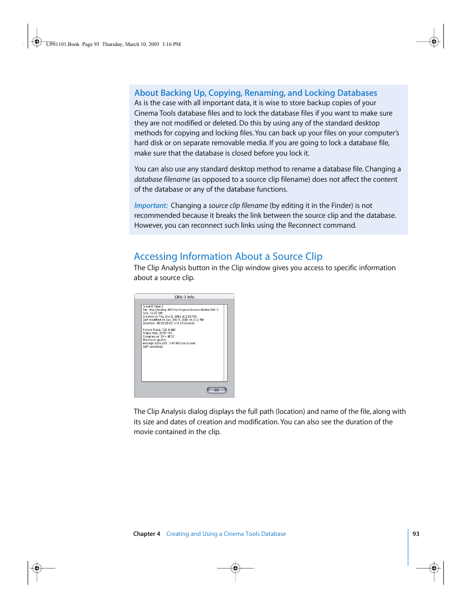 Accessing information about a source clip | Apple Cinema Tools 3 User Manual | Page 93 / 235