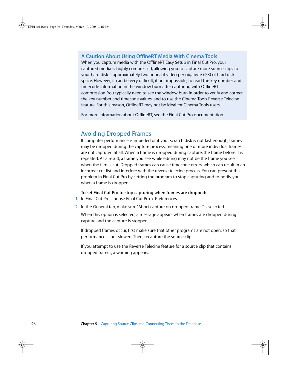 Avoiding dropped frames | Apple Cinema Tools 3 User Manual | Page 96 / 235