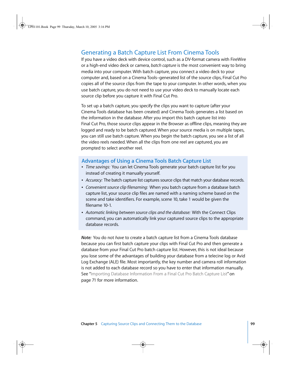 Generating a batch capture list from cinema tools | Apple Cinema Tools 3 User Manual | Page 99 / 235