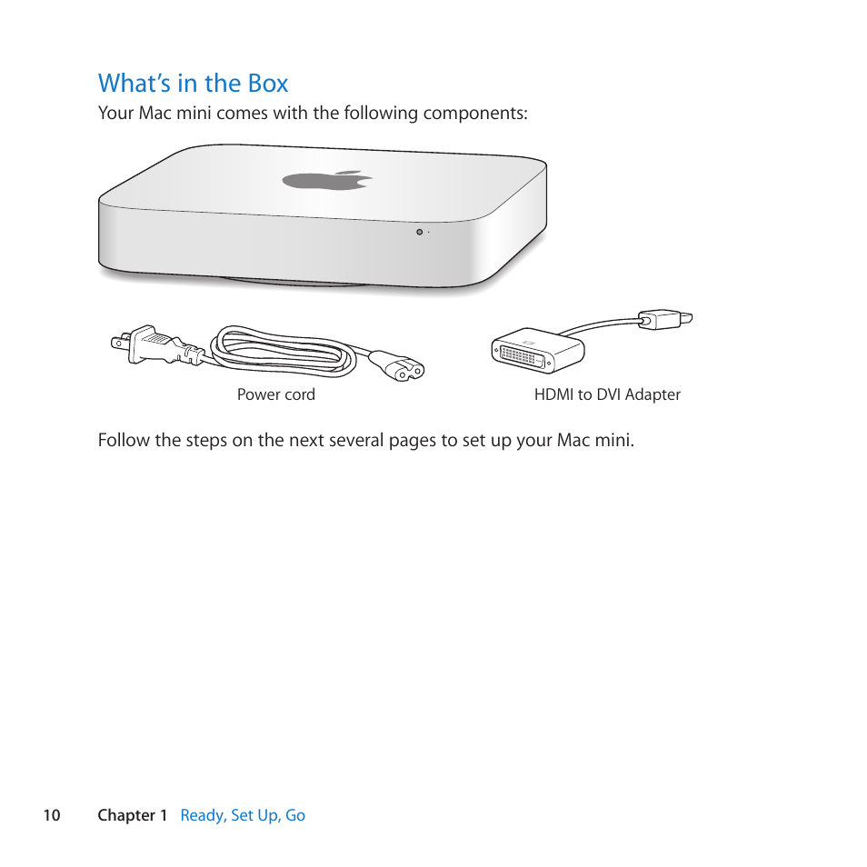 What’s in the box, 10 what’s in the box | Apple Mac mini (Mid 2011) User Manual | Page 10 / 84