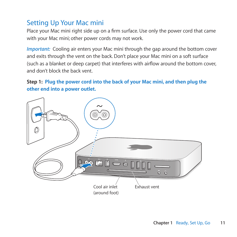 Setting up your mac mini, 11 setting up your mac mini | Apple Mac mini (Mid 2011) User Manual | Page 11 / 84