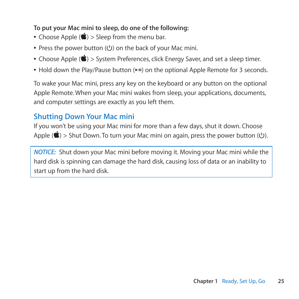 Shutting down your mac mini | Apple Mac mini (Mid 2011) User Manual | Page 25 / 84