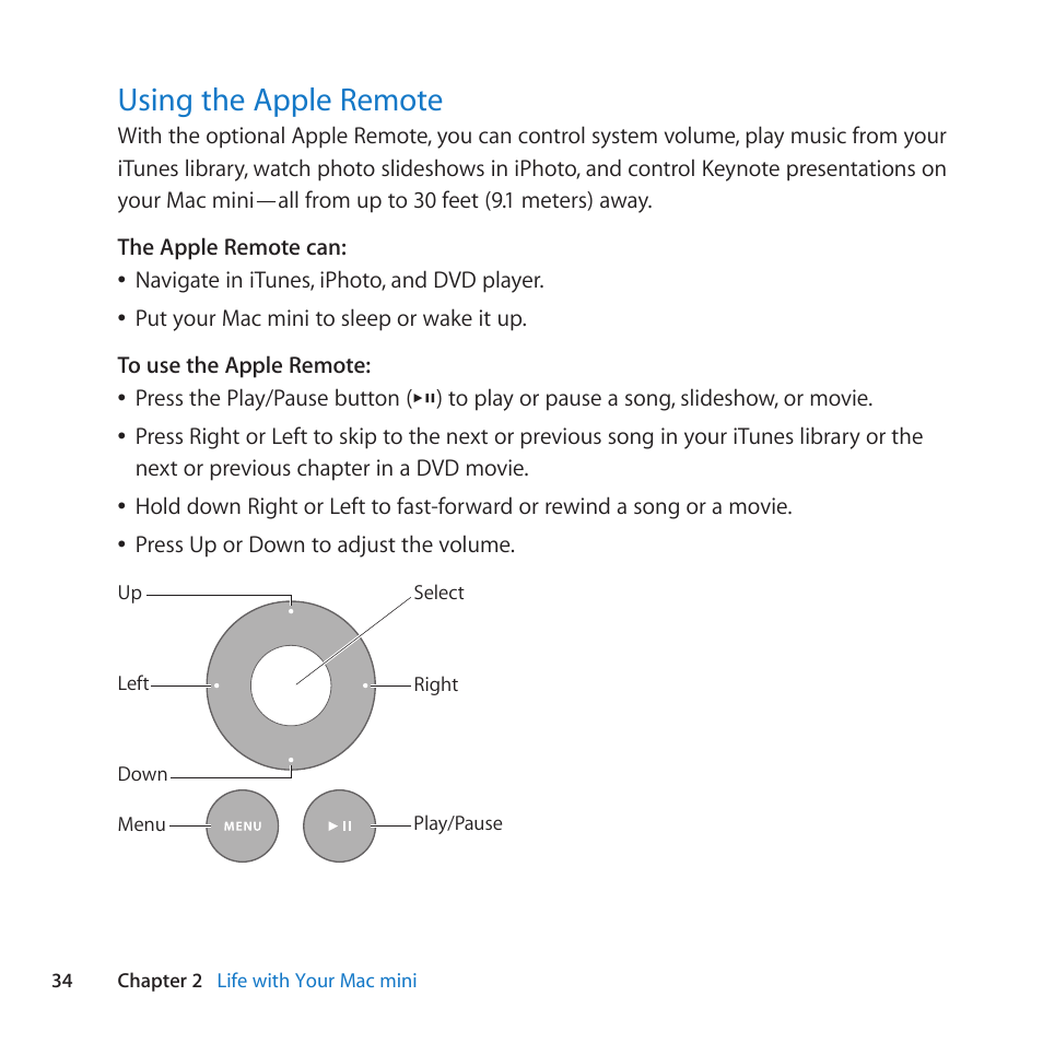 Using the apple remote, 34 using the apple remote | Apple Mac mini (Mid 2011) User Manual | Page 34 / 84