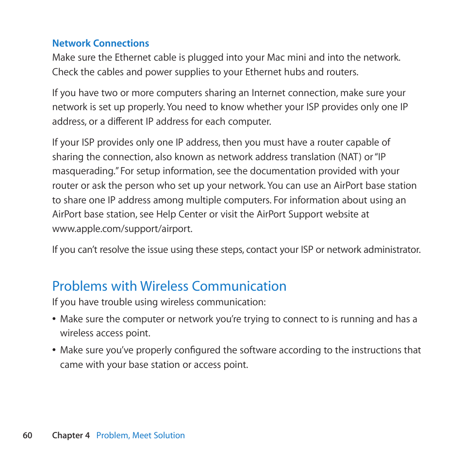 Problems with wireless communication, 60 problems with wireless communication | Apple Mac mini (Mid 2011) User Manual | Page 60 / 84