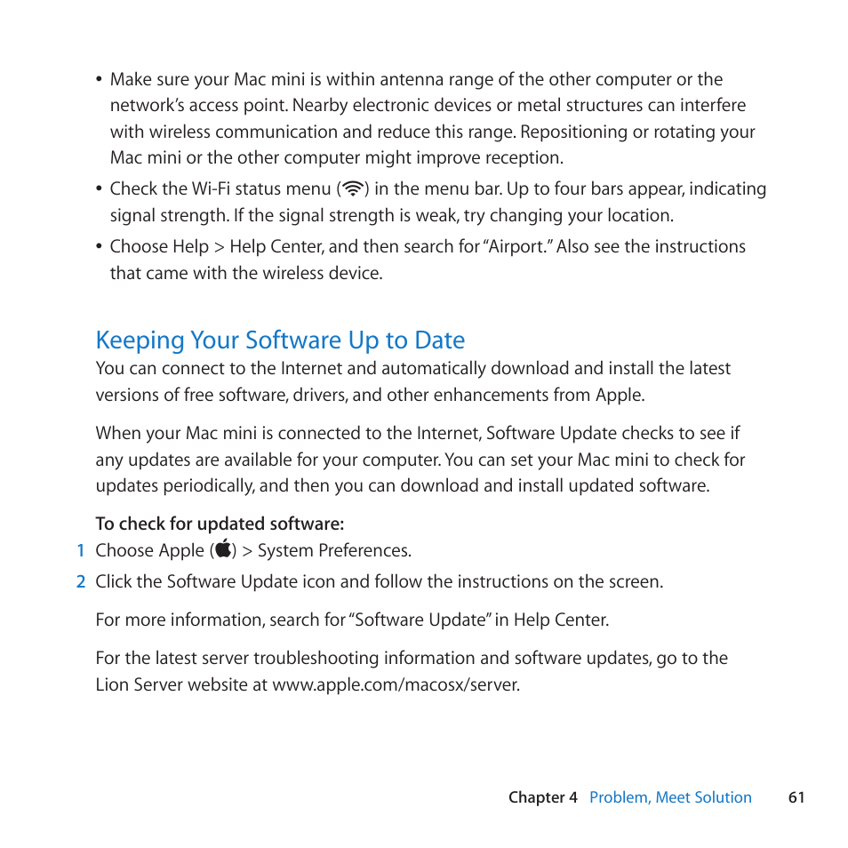 Keeping your software up to date, 61 keeping your software up to date | Apple Mac mini (Mid 2011) User Manual | Page 61 / 84