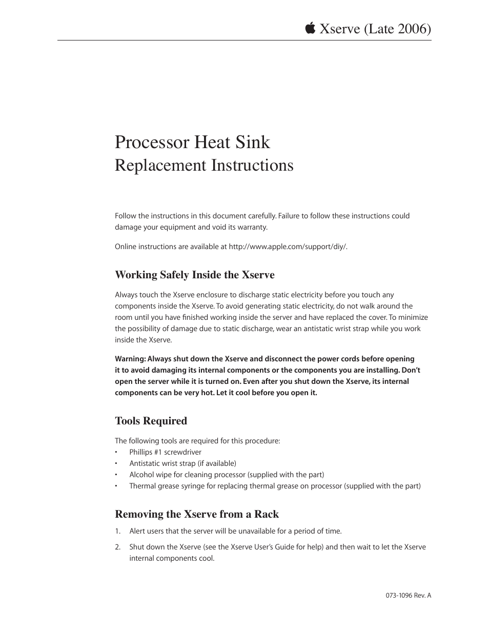 Apple Xserve Intel (Late 2006) DIY Procedure for Heatsink User Manual | 11 pages