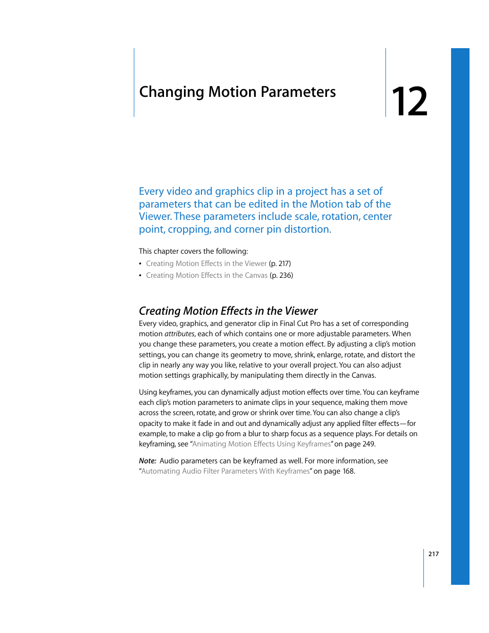 Changing motion parameters, Creating motion effects in the viewer, Chapter 12 | Apple Final Cut Pro 5 User Manual | Page 1004 / 1868