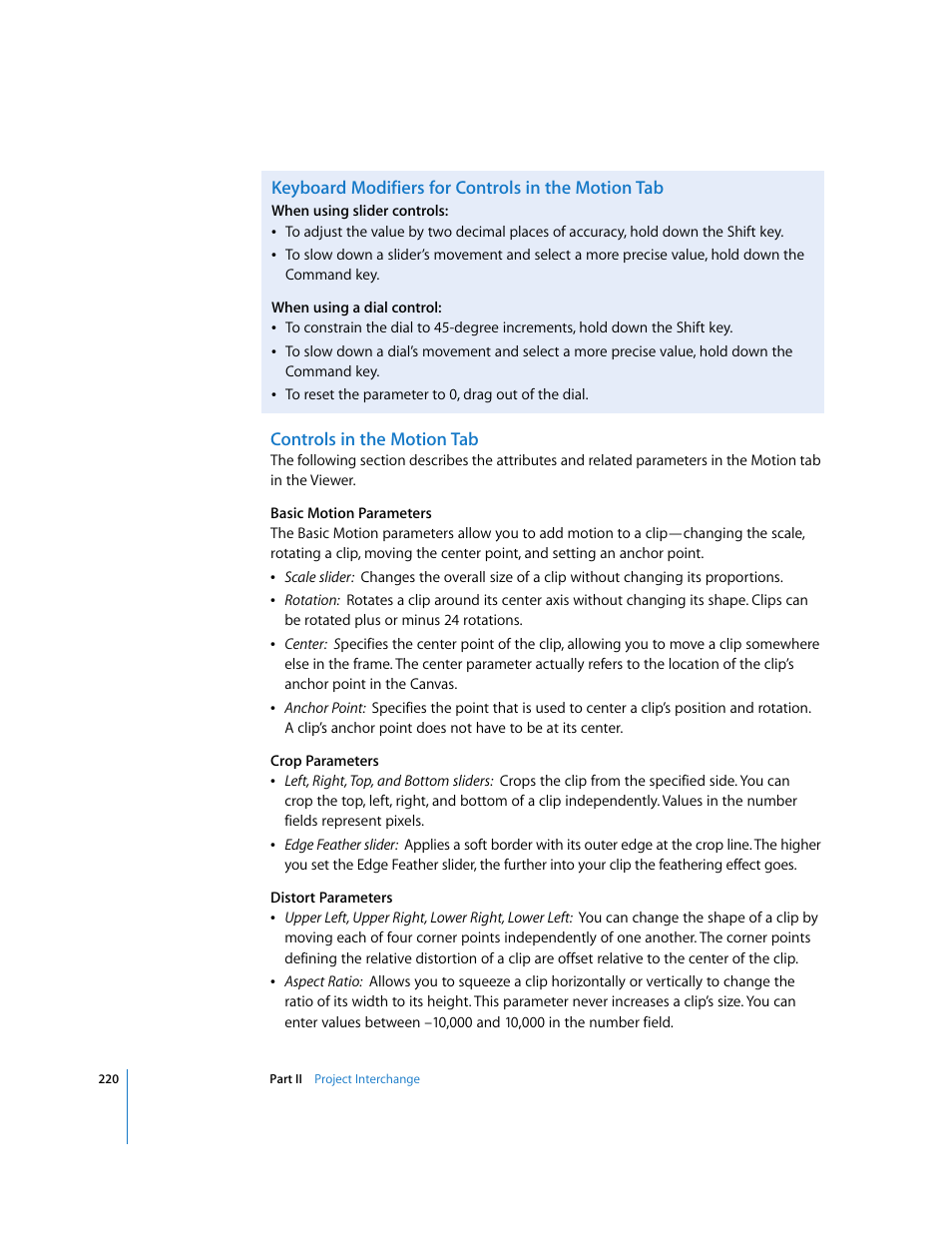 Keyboard modifiers for controls in the motion tab, Controls in the motion tab | Apple Final Cut Pro 5 User Manual | Page 1007 / 1868