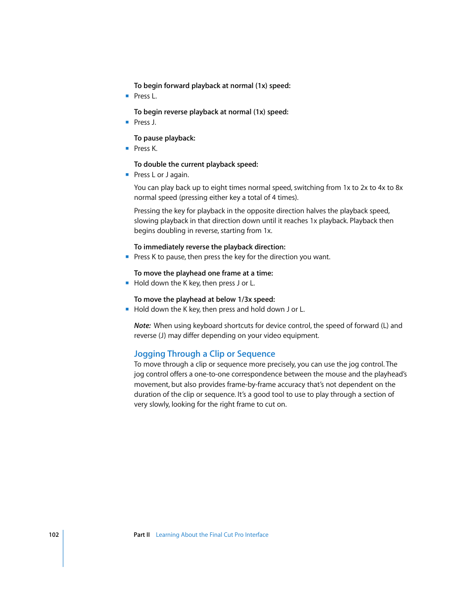 Jogging through a clip or sequence, Jogging through a clip, Or sequence | Apple Final Cut Pro 5 User Manual | Page 103 / 1868