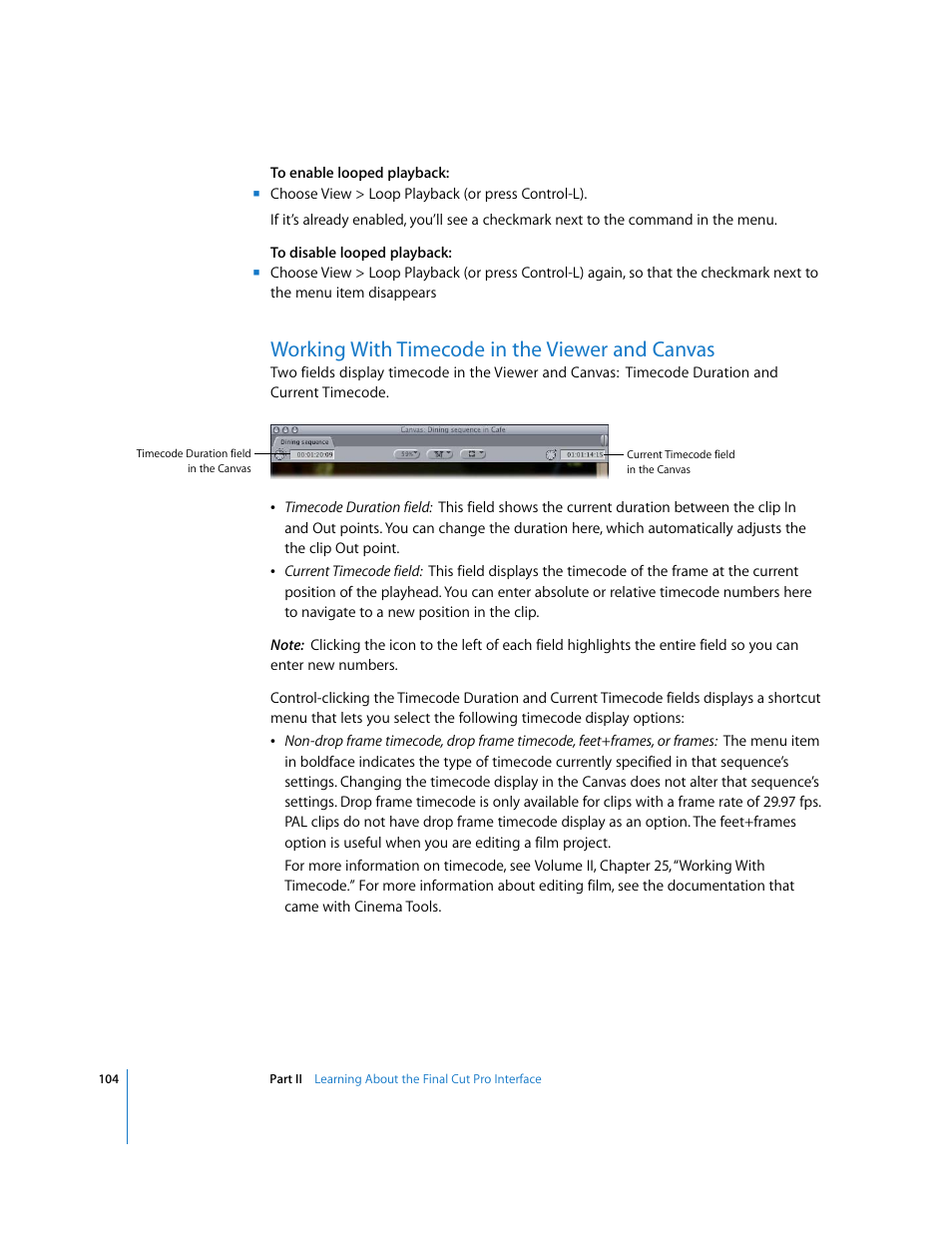 Working with timecode in the viewer and canvas, P. 104) | Apple Final Cut Pro 5 User Manual | Page 105 / 1868