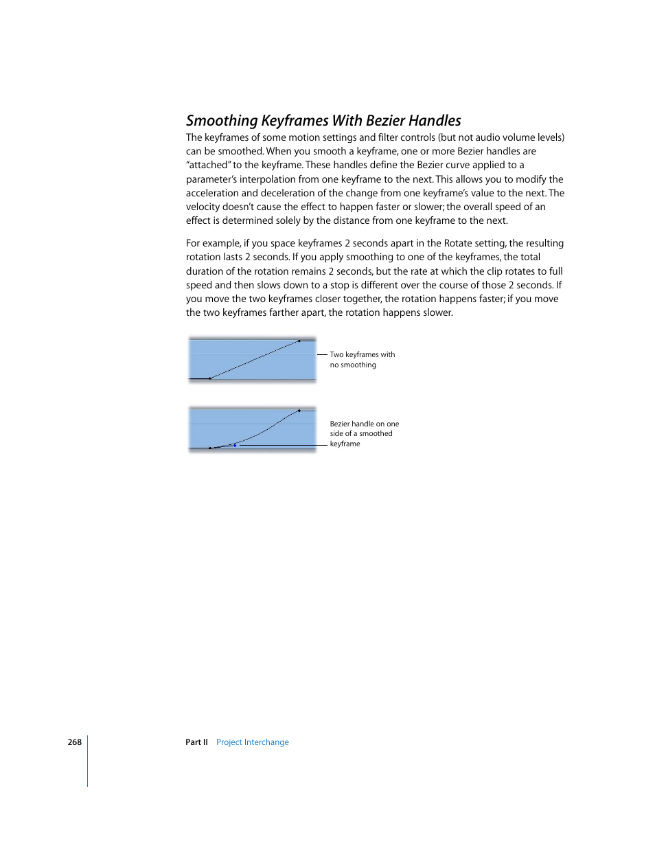 Smoothing keyframes with bezier handles, P. 268) | Apple Final Cut Pro 5 User Manual | Page 1055 / 1868