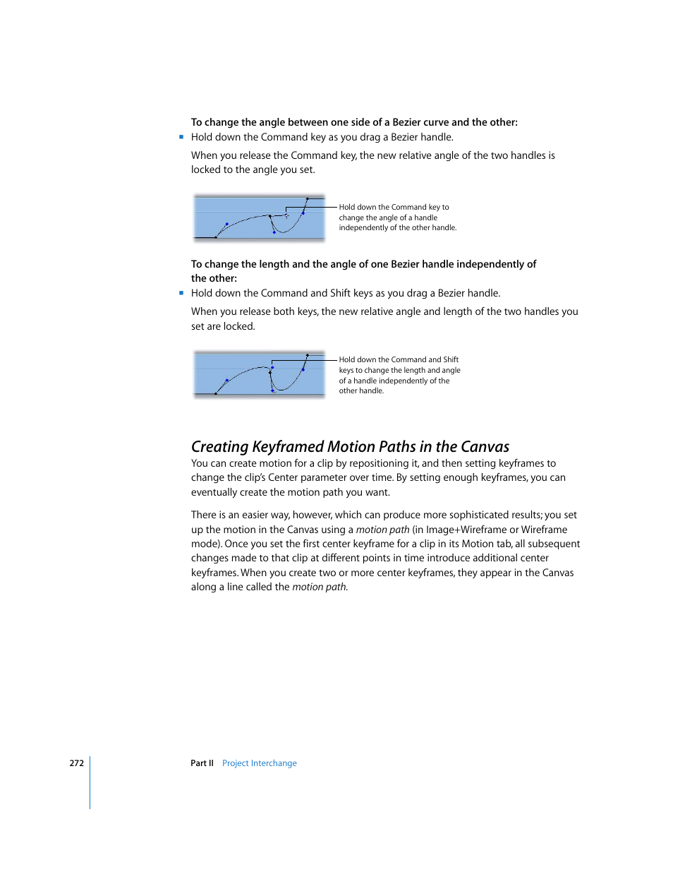 Creating keyframed motion paths in the canvas, P. 272), Creating | Keyframed motion paths in the canvas | Apple Final Cut Pro 5 User Manual | Page 1059 / 1868