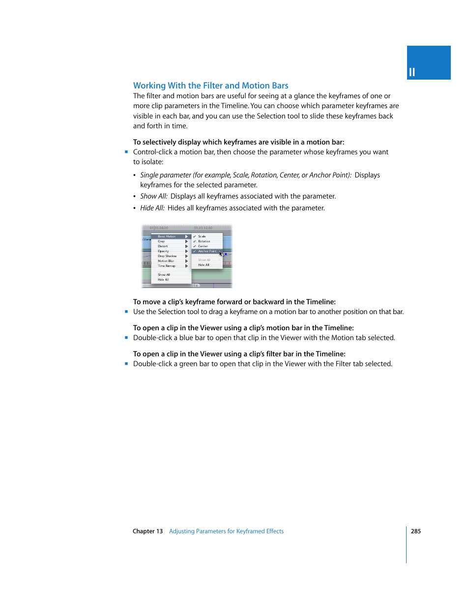 Working with the filter and motion bars | Apple Final Cut Pro 5 User Manual | Page 1072 / 1868