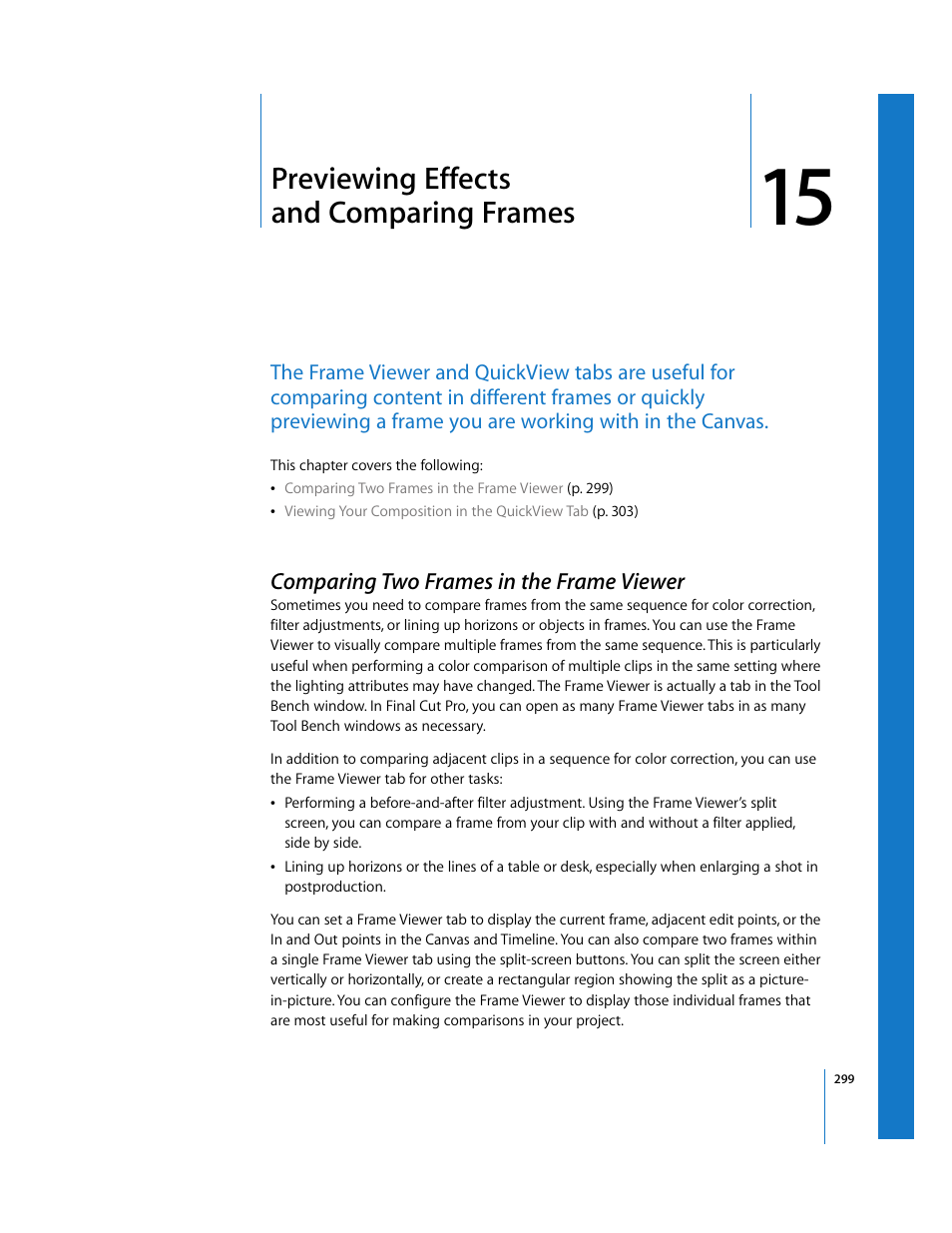 Previewing effects and comparing frames, Comparing two frames in the frame viewer, Chapter 15 | Apple Final Cut Pro 5 User Manual | Page 1086 / 1868