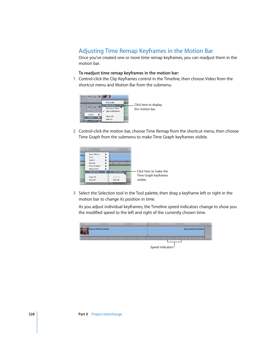 Adjusting time remap keyframes in the motion bar | Apple Final Cut Pro 5 User Manual | Page 1115 / 1868