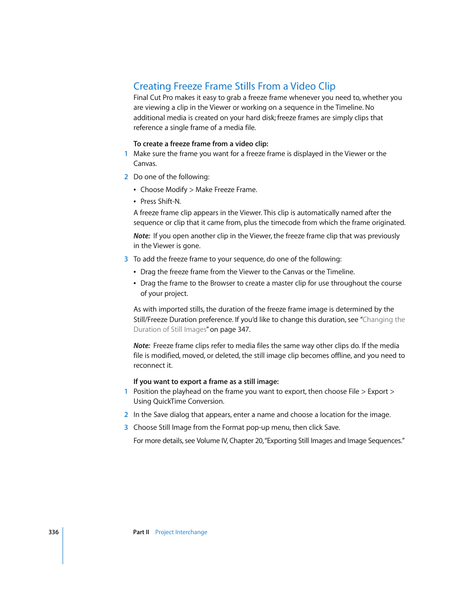 Creating freeze frame stills from a video clip, P. 336) | Apple Final Cut Pro 5 User Manual | Page 1123 / 1868