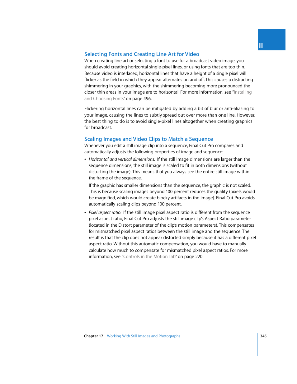 Selecting fonts and creating line art for video, Scaling images and video clips to match a sequence | Apple Final Cut Pro 5 User Manual | Page 1132 / 1868