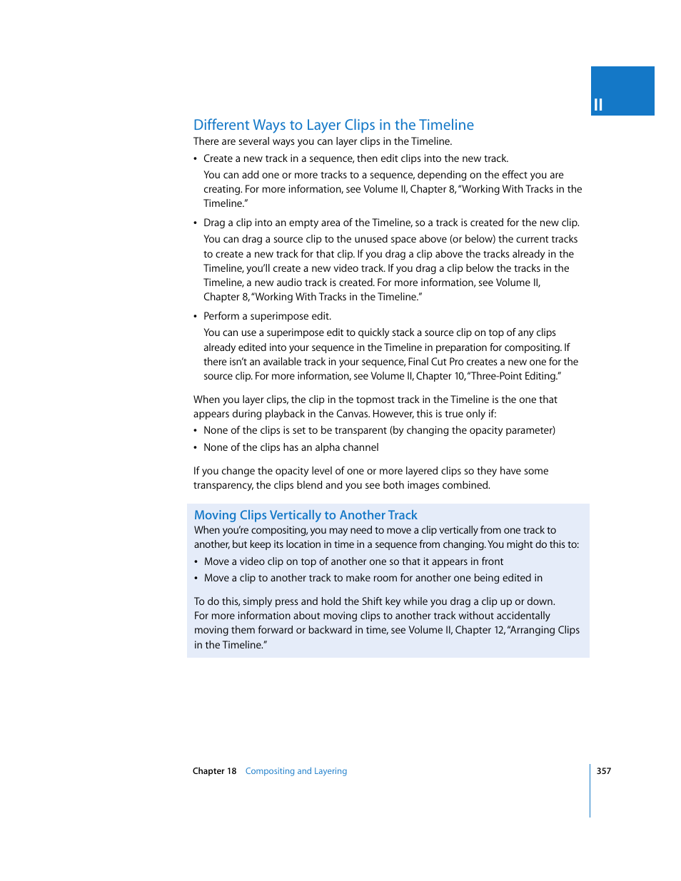 Different ways to layer clips in the timeline, Moving clips vertically to another track | Apple Final Cut Pro 5 User Manual | Page 1144 / 1868