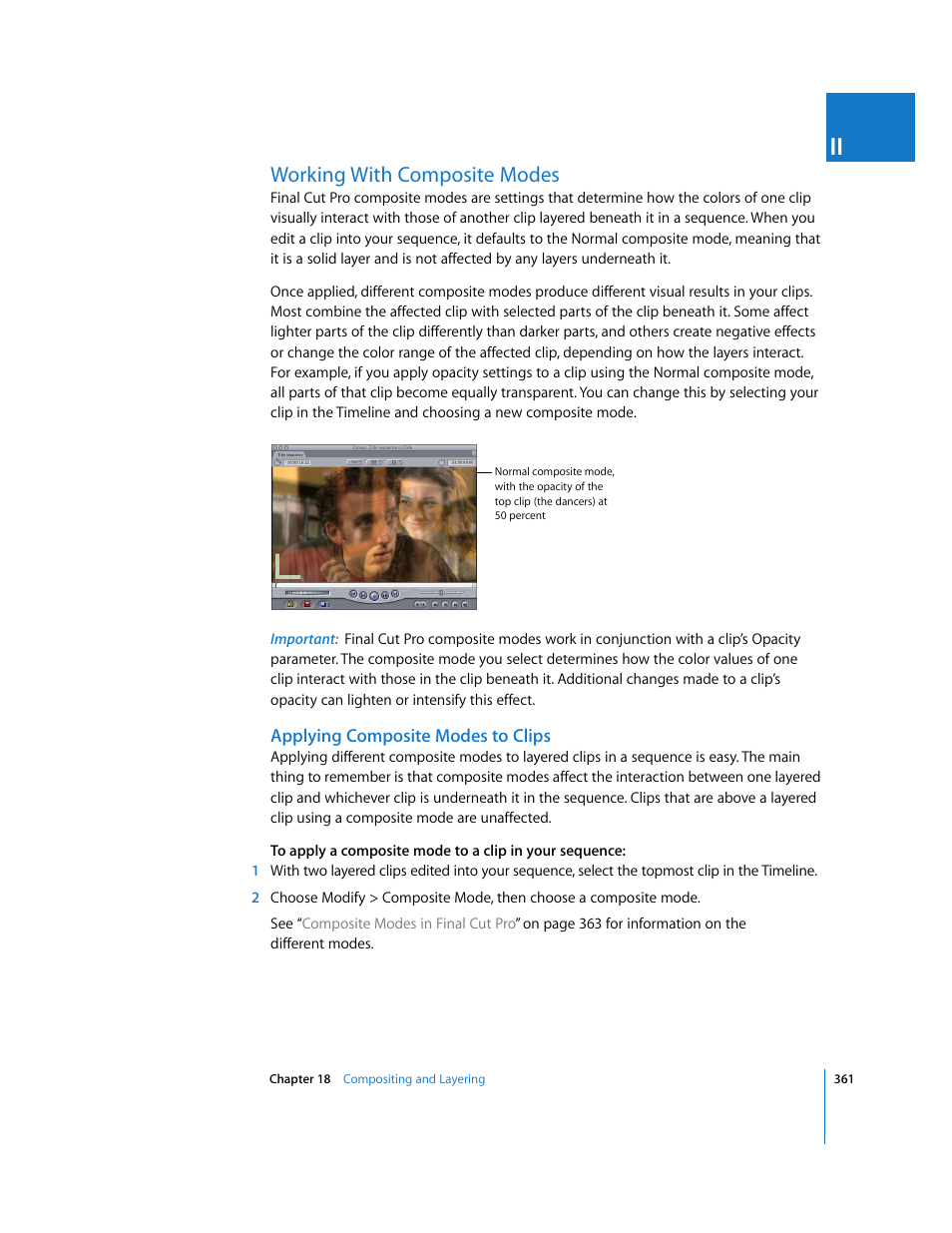 Working with composite modes, Applying composite modes to clips | Apple Final Cut Pro 5 User Manual | Page 1148 / 1868