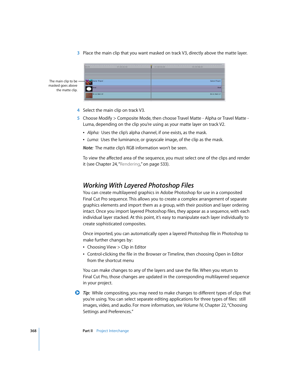 Working with layered photoshop files, Working with layered, Photoshop files | P. 368) | Apple Final Cut Pro 5 User Manual | Page 1155 / 1868