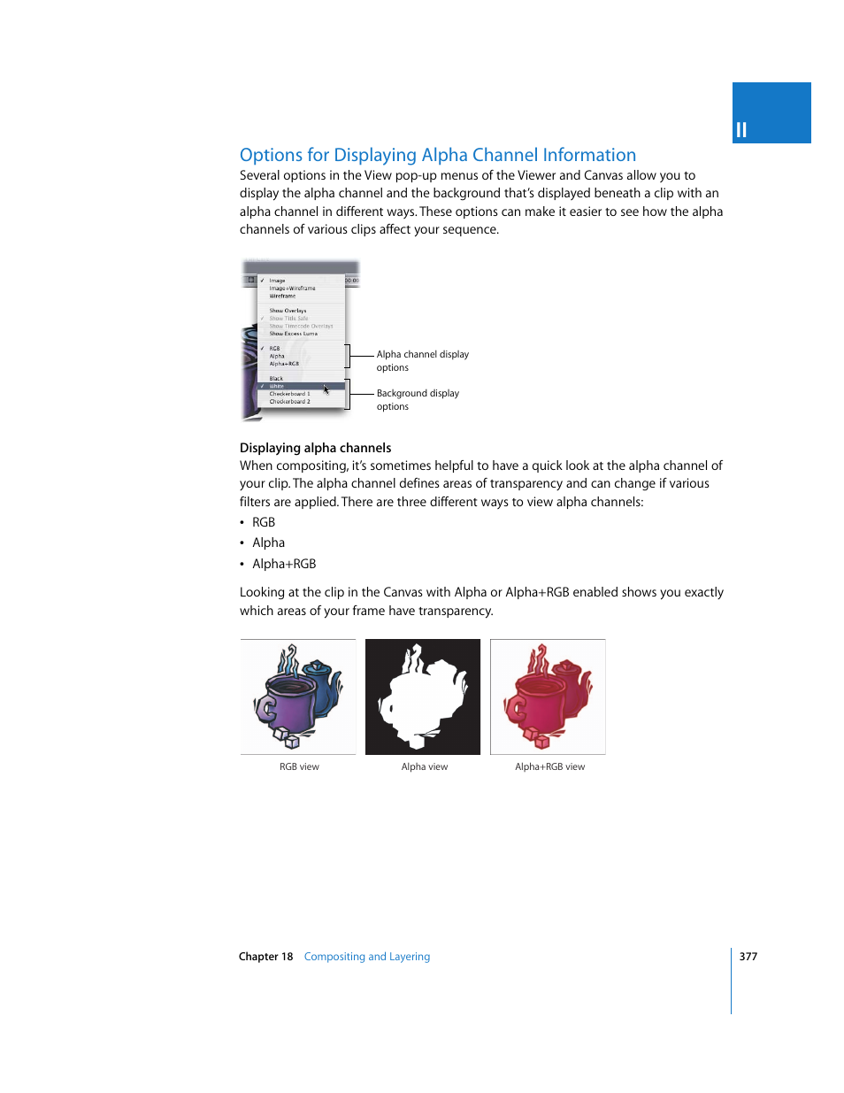 Options for displaying alpha channel information | Apple Final Cut Pro 5 User Manual | Page 1164 / 1868