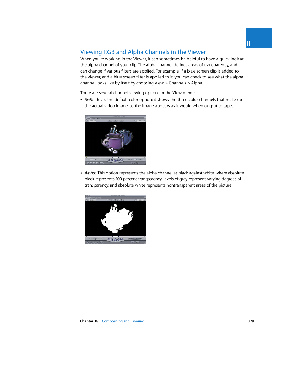 Viewing rgb and alpha channels in the viewer | Apple Final Cut Pro 5 User Manual | Page 1166 / 1868