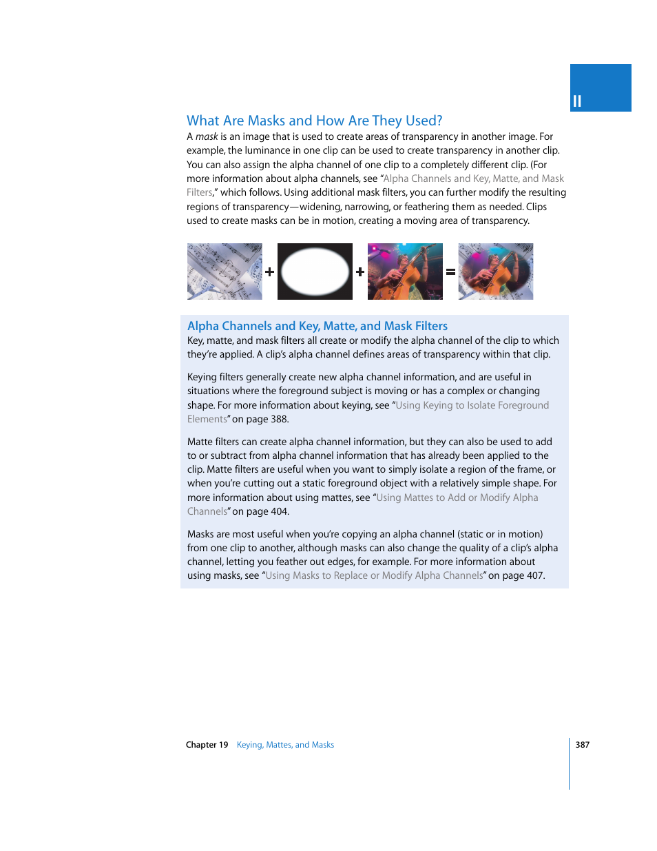 What are masks and how are they used, Alpha channels and key, matte, and mask filters | Apple Final Cut Pro 5 User Manual | Page 1174 / 1868