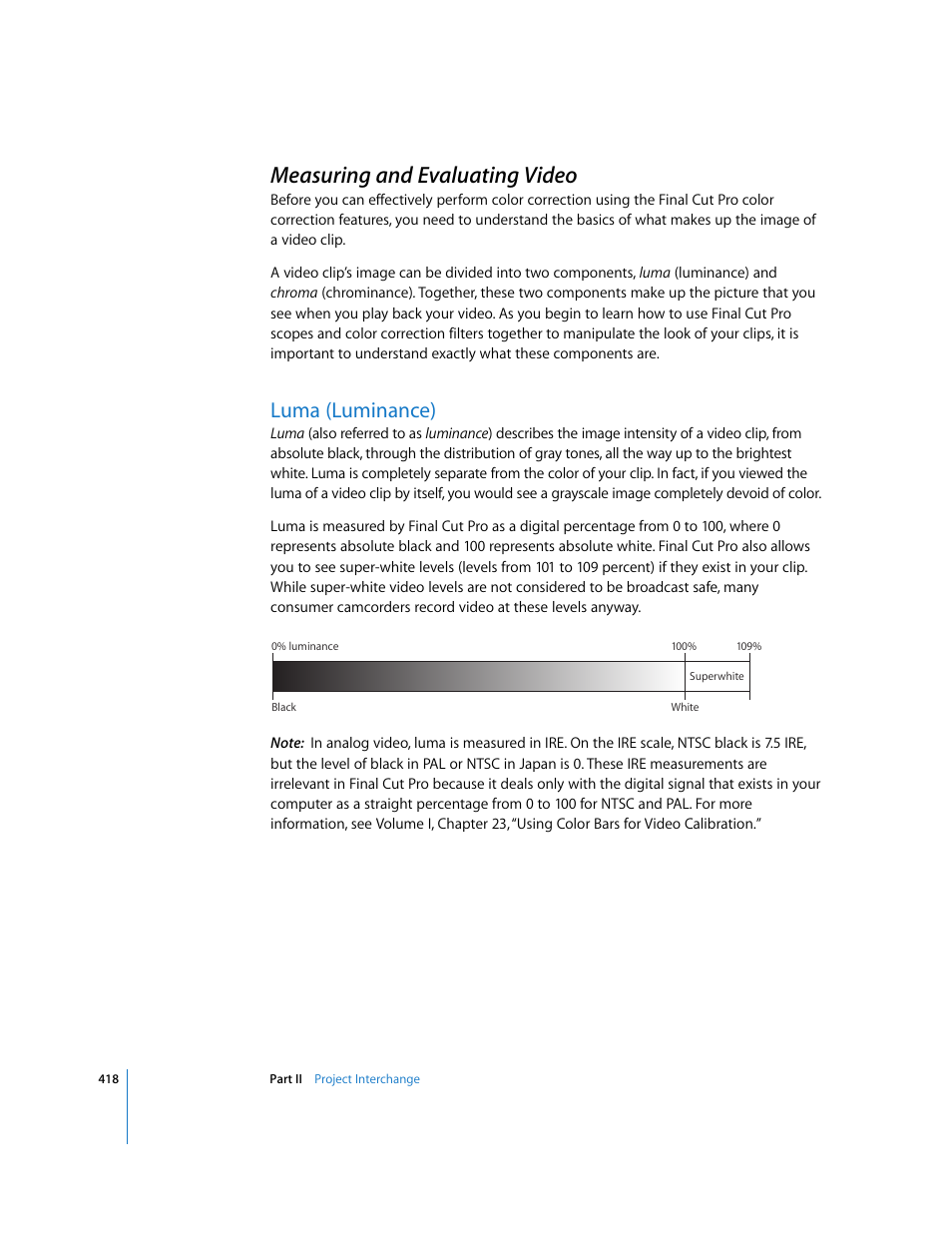 Measuring and evaluating video, Luma (luminance), P. 418) | Apple Final Cut Pro 5 User Manual | Page 1205 / 1868