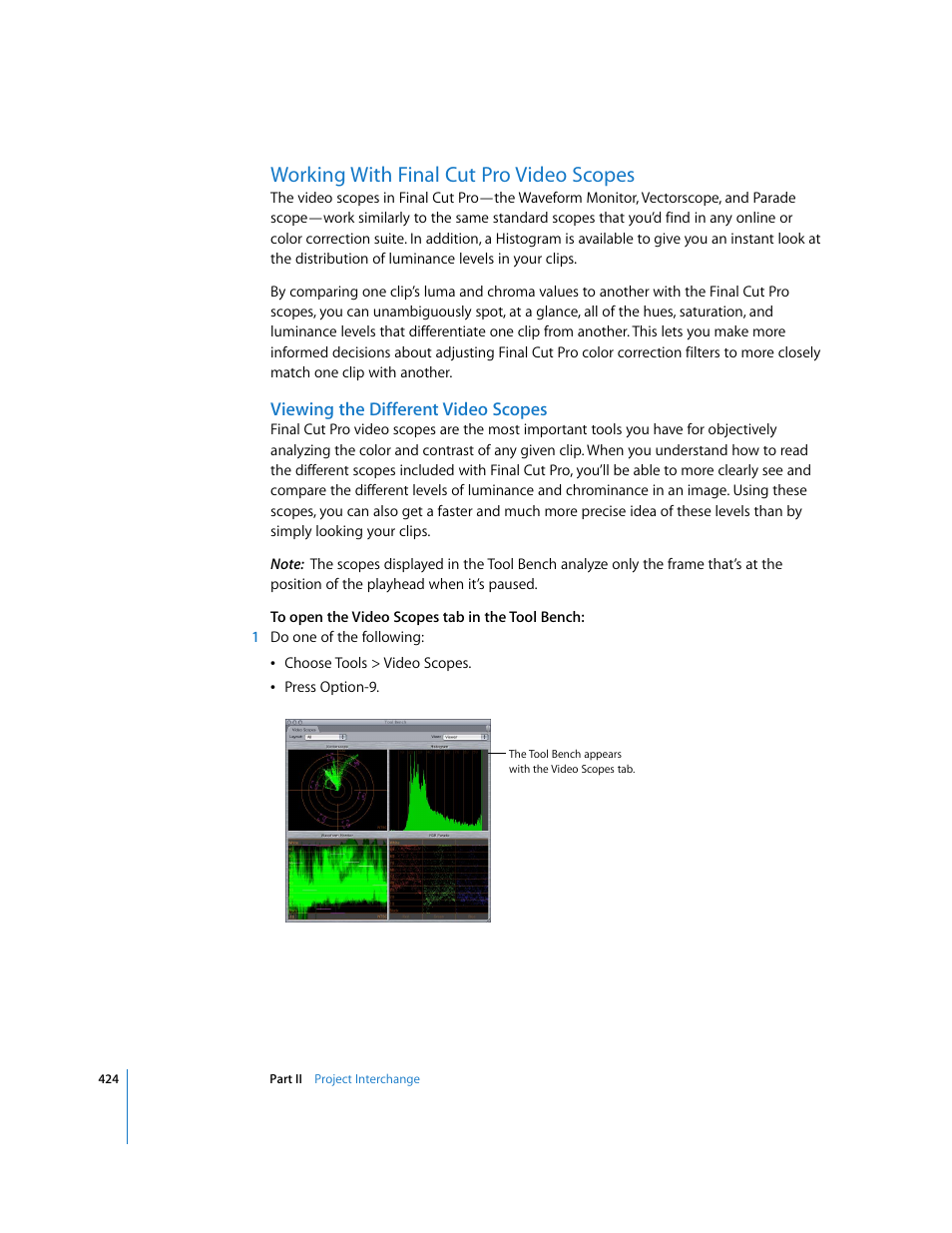 Working with final cut pro video scopes, Viewing the different video scopes | Apple Final Cut Pro 5 User Manual | Page 1211 / 1868