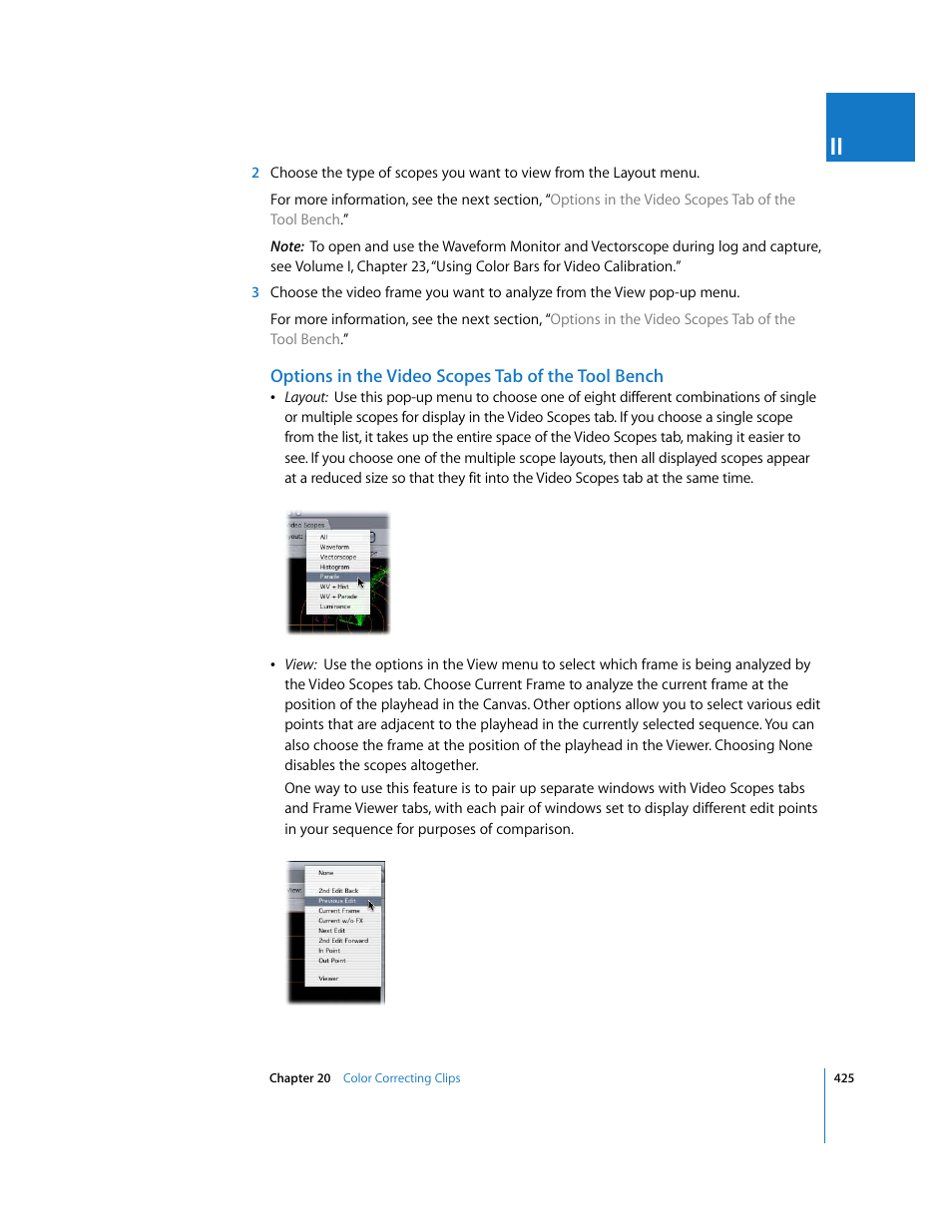 Options in the video scopes tab of the tool bench | Apple Final Cut Pro 5 User Manual | Page 1212 / 1868