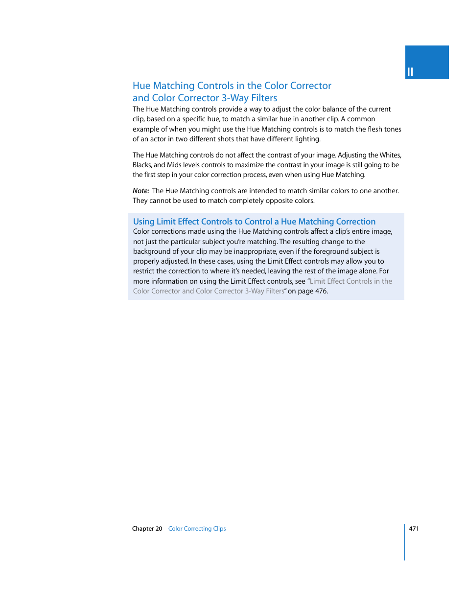 Hue matching controls in the color corrector, And color corrector 3-way filters | Apple Final Cut Pro 5 User Manual | Page 1258 / 1868