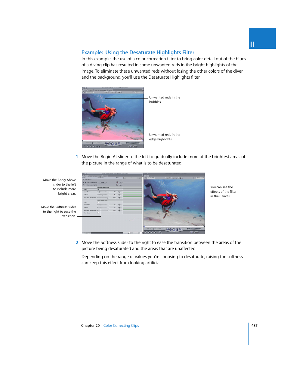 Example: using the desaturate highlights filter | Apple Final Cut Pro 5 User Manual | Page 1272 / 1868