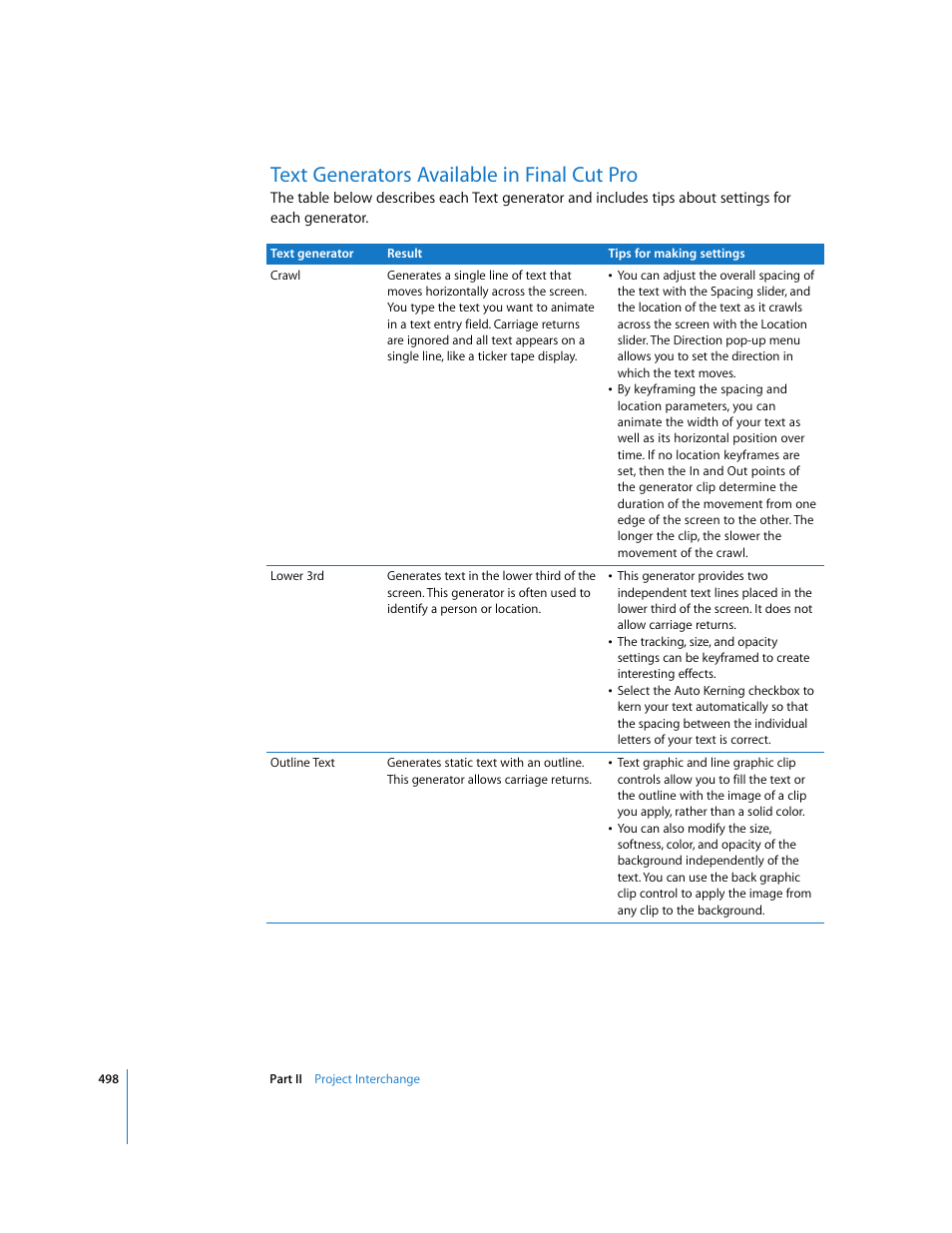 Text generators available in final cut pro, P. 498) | Apple Final Cut Pro 5 User Manual | Page 1285 / 1868