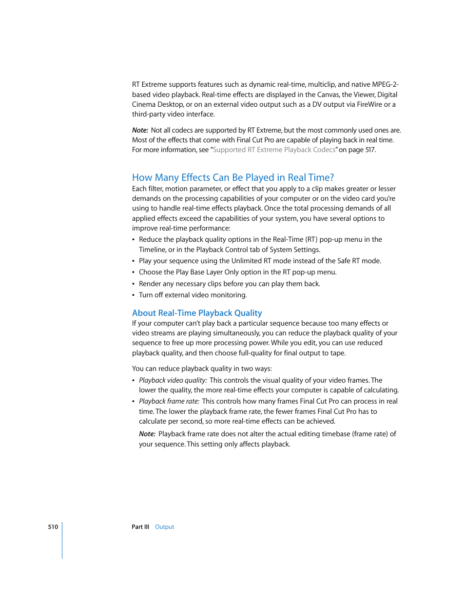 How many effects can be played in real time, About real-time playback quality | Apple Final Cut Pro 5 User Manual | Page 1297 / 1868