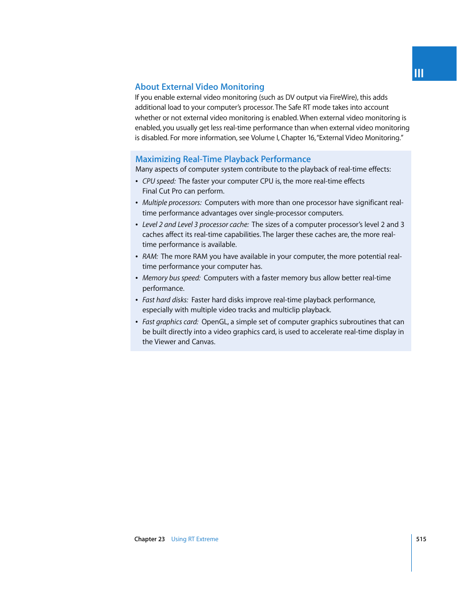 About external video monitoring, Maximizing real-time playback performance | Apple Final Cut Pro 5 User Manual | Page 1302 / 1868