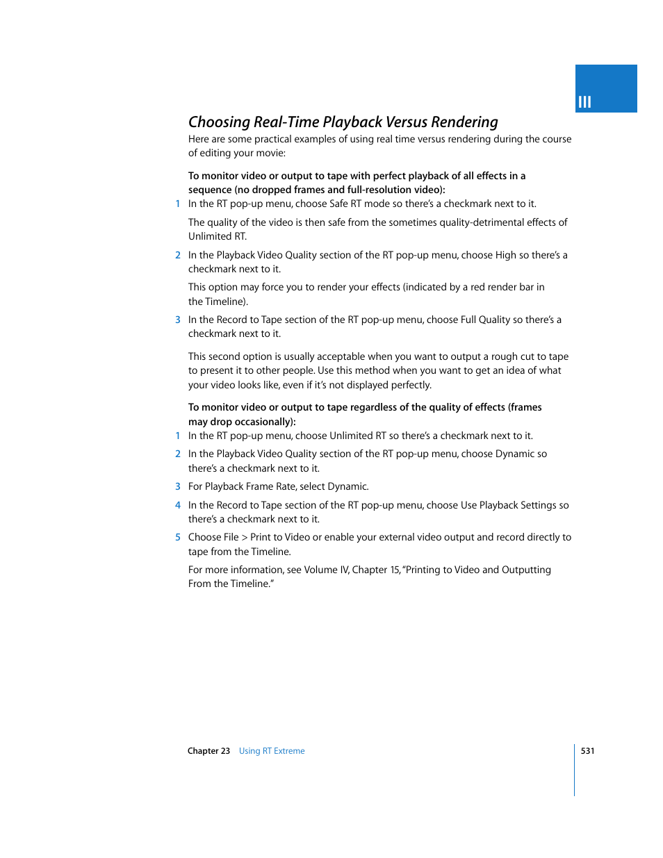 Choosing real-time playback versus rendering, P. 531) | Apple Final Cut Pro 5 User Manual | Page 1318 / 1868