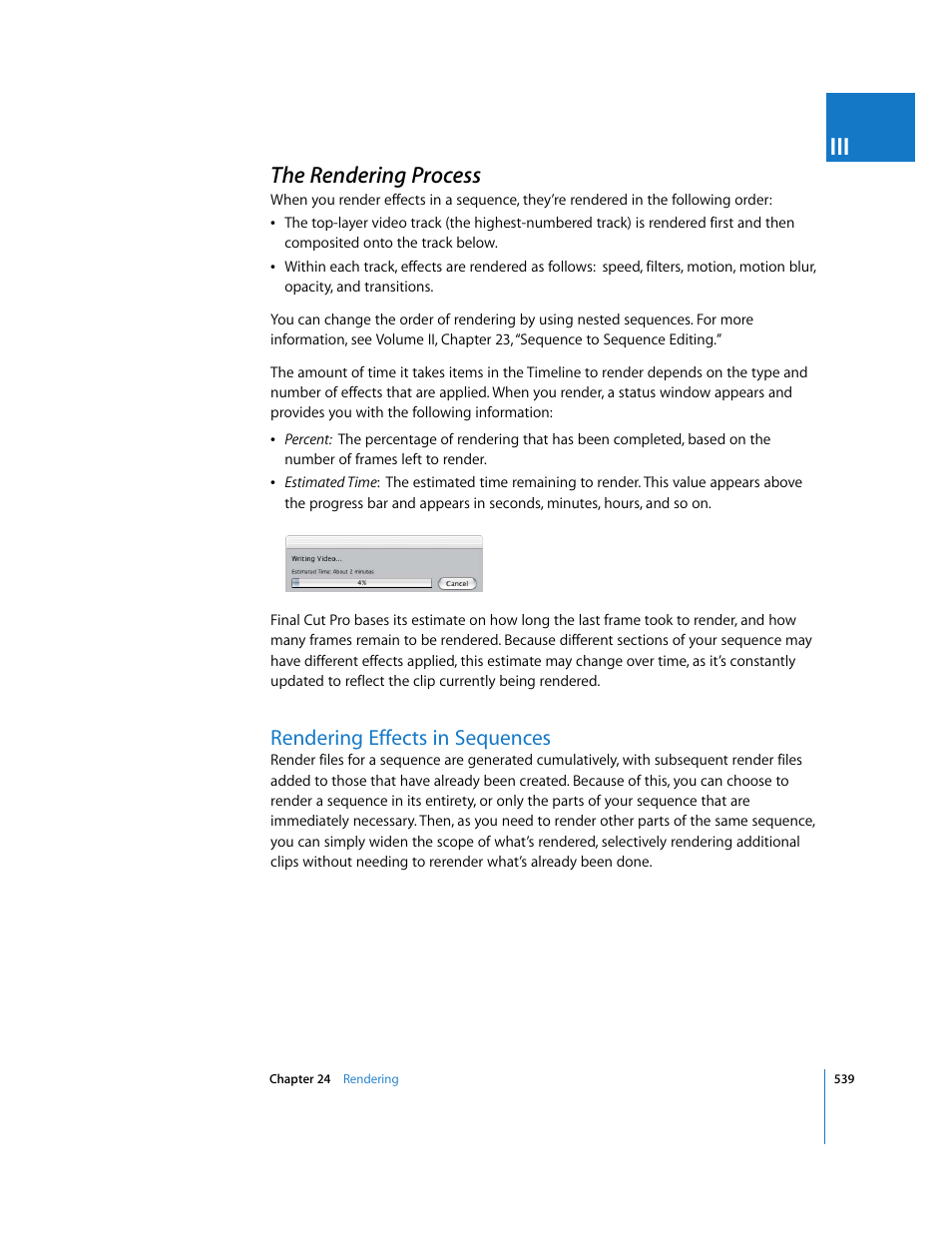 The rendering process, Rendering effects in sequences, P. 539) | Apple Final Cut Pro 5 User Manual | Page 1326 / 1868
