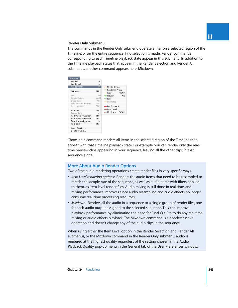 More about audio render options, More about audio render, Options | More, About audio render options | Apple Final Cut Pro 5 User Manual | Page 1330 / 1868