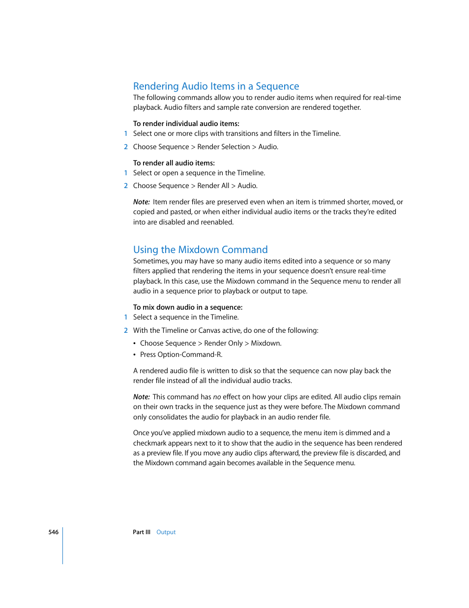 Rendering audio items in a sequence, Using the mixdown command | Apple Final Cut Pro 5 User Manual | Page 1333 / 1868